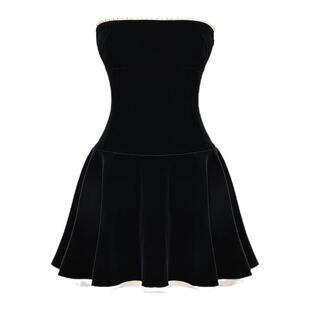 House of CB黑色天鹅绒露肩连衣裙超好看显瘦气质新款裙子Marilla