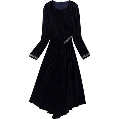 法式复古高贵修身风钉珠连衣裙