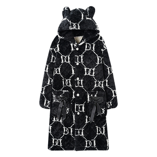 俞兆林夹棉加厚睡衣女冬款外套长款包臀部女款上衣单件珊瑚绒加绒