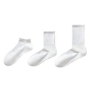 袜子男款纯棉中筒袜春夏抗菌防臭运动青少年袜子男白色男士短袜款