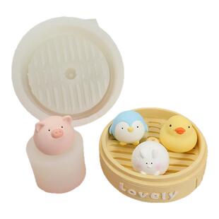 蒸笼硅胶模具手工DIY香薰石膏摆件兔猪鸭企鹅布丁慕斯波仔糕磨具