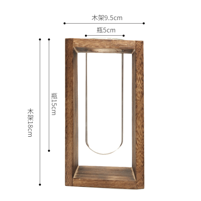 水培玻璃花瓶绿植插花水养绿萝花器简约几何形木架台面装饰小摆件