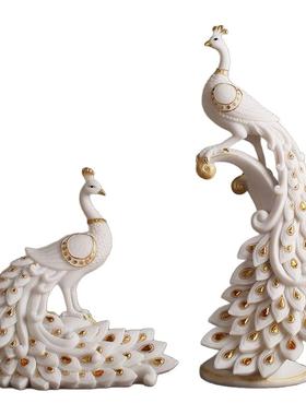 新中式孔雀装饰摆件客厅桌面电视柜玄关装饰品复合砂岩工艺品摆设