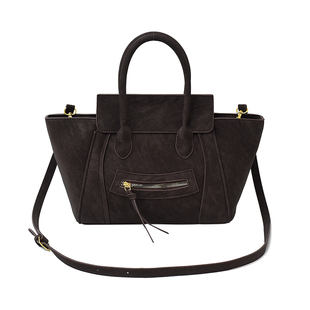 高级感麂皮绒托特包女复古焦糖色手提笑脸包小众单肩斜挎包磨砂包