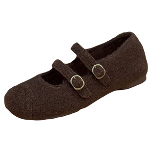 韩版双扣带玛丽珍鞋女2025秋季小香风浅口单鞋时尚百搭绒面女鞋子