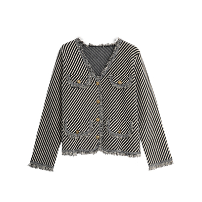 西町村屋气质小香风手工毛边上衣