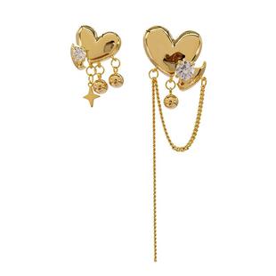 朋克爱心设计感流苏链条耳环个性夸张不对称款ab耳钉2024新款爆款