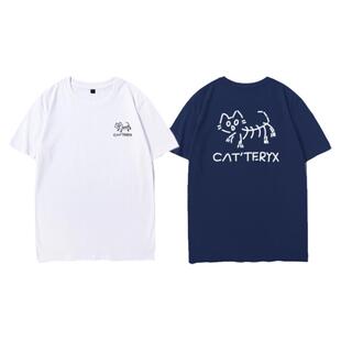 始祖猫短袖T恤男女纯棉宽松大码情侣装上衣可爱猫咪轻奢潮牌半袖