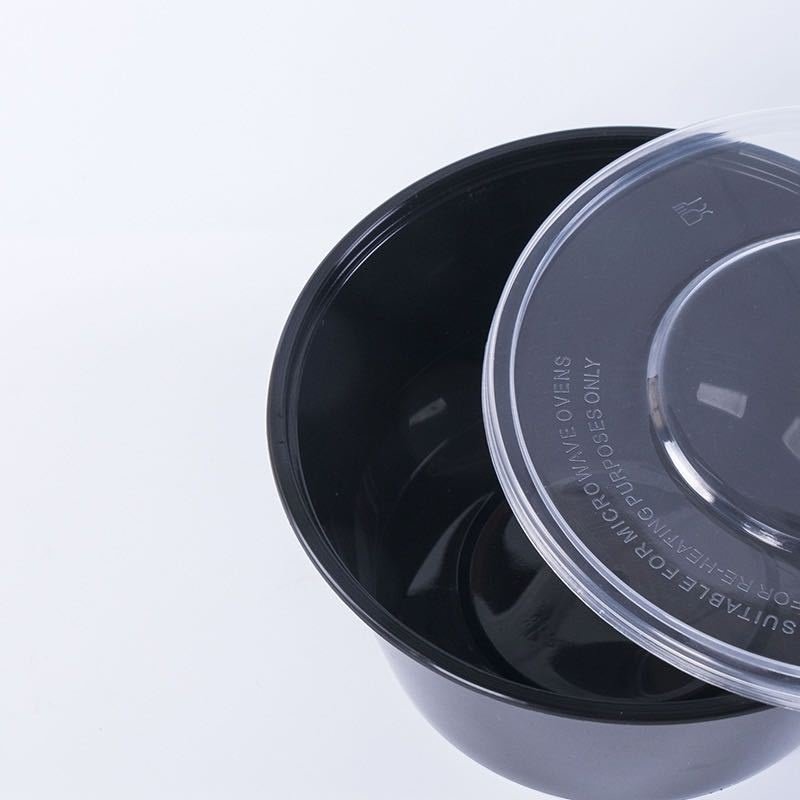 加厚一次性外卖打包盒450ml圆形汤碗透明长方形饭盒餐盒黑色塑料