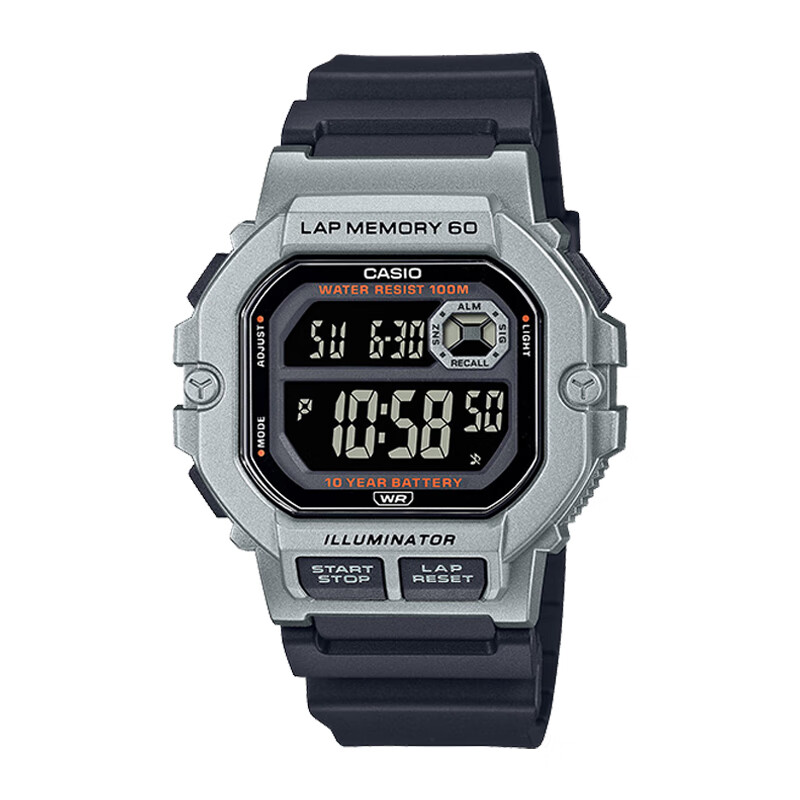 卡西欧CASIO小方块多功能防水男电子表户外运动手表 WS-1400H-4A