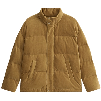 MODE COMMUTER| MC细条灯芯绒棉软糯针针织宽绗缝立领短款羽绒服