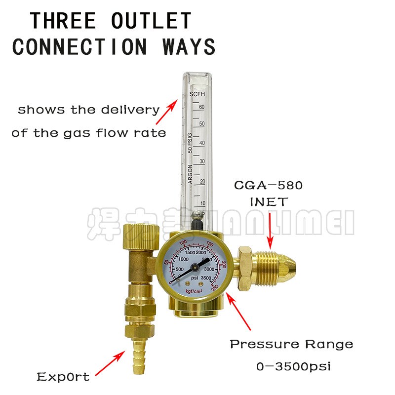 AR191Y氩气减压器CGA580外牙螺纹美式氩气表减压阀可调流量计