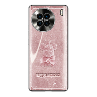 适用vivox90手机壳x90s新款女曲面屏高级感vivo全包防摔网红大气pr0女神高端气质不顶膜por闪粉熊vovo套vivi