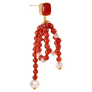 【王玉雯同款】AmberLollipop红玛瑙耳环女珍珠流苏耳坠宝石耳饰