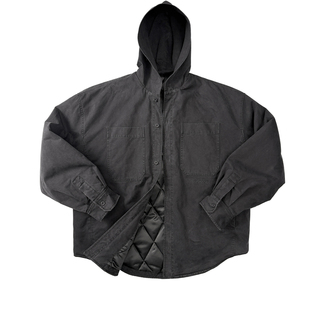 Aurocean 水洗连帽衬衫棉服 大廓形炒色做旧简约黑色棉衣外套