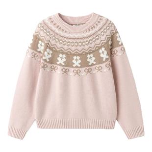 巴拉巴拉女童毛衣儿童费尔岛针织衫大童加厚毛衫秋冬款童装打底衫