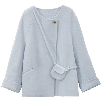 超治愈蓝色短款双面呢小个子大衣