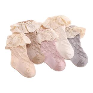 婴儿袜子宝宝夏季薄款公主袜新生儿花边网眼透气比纯棉A类中筒袜