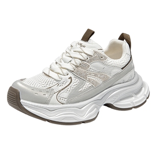 戈美其商场同款老爹鞋女款2025新款春季厚底增高显脚小银色运动鞋