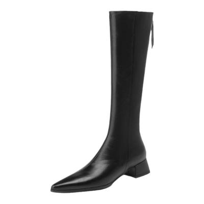 【星期六】女靴春季高筒长筒粗跟瘦瘦靴小个子显高长靴百搭女靴