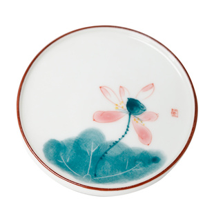 手绘陶瓷茶杯垫圆形隔热垫茶杯托功夫茶具茶道零配防滑防烫杯垫子