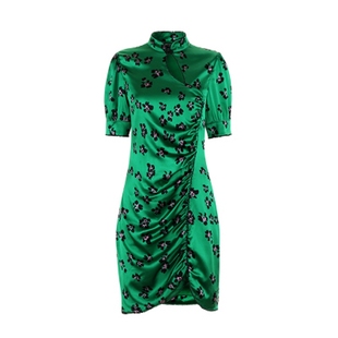 BettyChow珍藏！真丝绿花改良版小旗袍 手工缝制730颗连衣裙