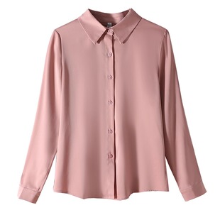 春款气质法式代工厂家生产重磅真丝缎面蓝色小花朵提花蚕丝衬衫女