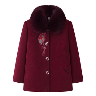 老年人女装妈妈冬装毛呢外套奶奶保暖棉袄加绒加厚老太太老人衣服