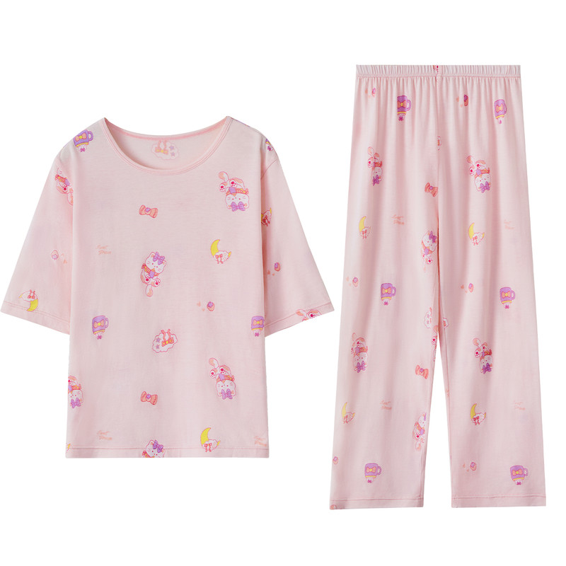 红豆儿童睡衣套装莱赛尔夏季薄款男女童家居服中大童七分袖空调服