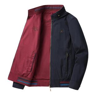 双面穿外套男春秋款纯棉中年商务休闲男装上衣正反两面穿立领夹克