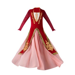 新疆维吾尔族舞蹈服西域玫瑰民族风艺考表演服苹果香演出大摆裙女
