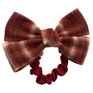 红色格子头花女大蝴蝶结毛线扎头发绳学院风高级感秋冬绑马尾发圈