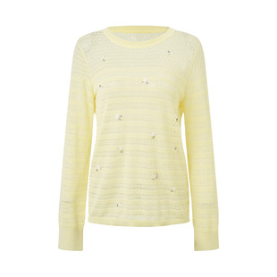 MAXRIENY鹅黄色针织衫2026年春季新款圆领套头毛衣镂空薄款上衣