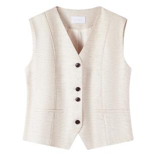 Navigare意大利小帆船百搭V领马甲女26春夏新款亚麻时尚背心