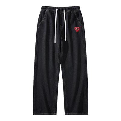 查尔斯桃心直筒潮牌牛仔裤