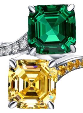 莫桑石群镶绿宝石开口戒