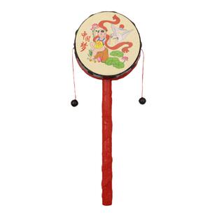 宝宝羊皮拨浪鼓婴儿可啃咬牙胶摇铃中国风儿童手摇鼓大波浪鼓玩具