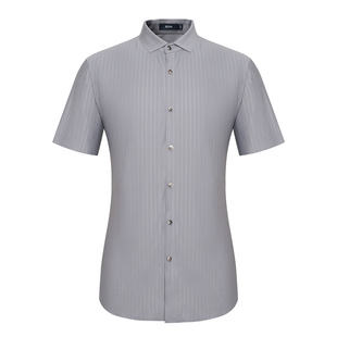 BONI/堡尼新品商务短袖衬衫时尚修身男衬衣休闲条纹上衣GN382B22B