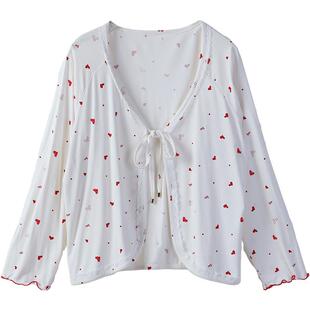 tutuanna春夏睡衣女 针织爱心满印带胸垫吊带上衣长袖家居服套装