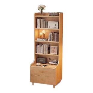 全实木床头柜书架一体现代简约家用卧室床边置物架收纳柜储物柜子