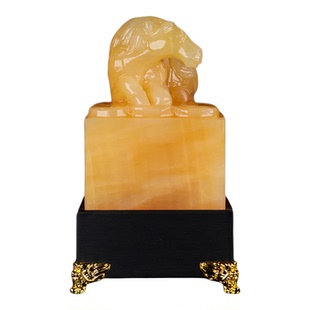 天然玉石米黄玉马印章玉玺摆件招财吉祥物家居客厅办公室桌面装饰