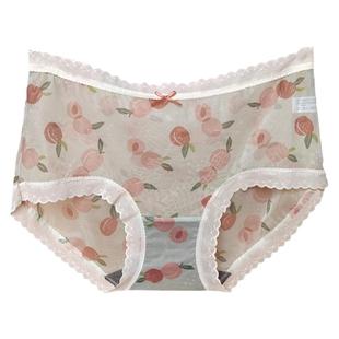彩田内裤女蕾丝边网布透气中腰31995印花速干抗菌包臀青年32653薄