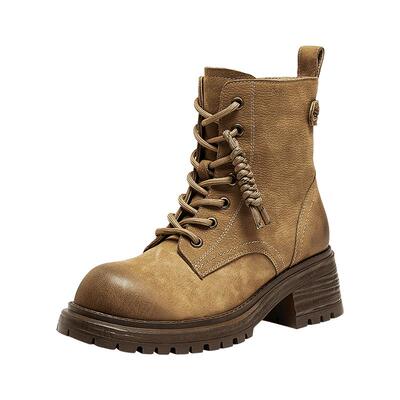 张凌赫周雨彤款百丽小野马英伦风马丁靴子女冬加绒厚底高跟短靴