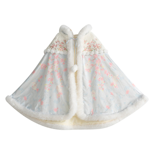 汉服女童冬款儿童古风仙气加绒中长款连帽大斗篷女宝加厚披风外套