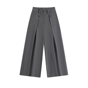 灰色双打褶条纹A字西裤垂感廓形休闲裤老钱复古宽松阔腿通勤长裤