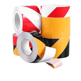 PVC反光警示警告胶带地标斑马线警戒建筑施工工地地面立柱防水耐磨区域划分贴地安全生产彩色黄黑加长胶带纸