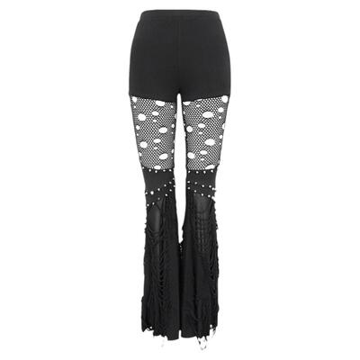 女式朋克破洞修身喇叭裤