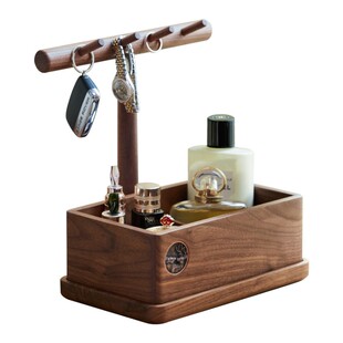 黑胡桃木挂钥匙收纳架进门口玄关客厅家用托盘桌面置物架新婚礼物