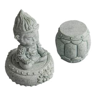 创意中式实木金属四脚青砂石底座摆件国潮居家办公桌面置物装饰品