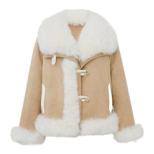 LULUALWAYS我爱露露狐狸毛拼接机车外套短款羽绒服女